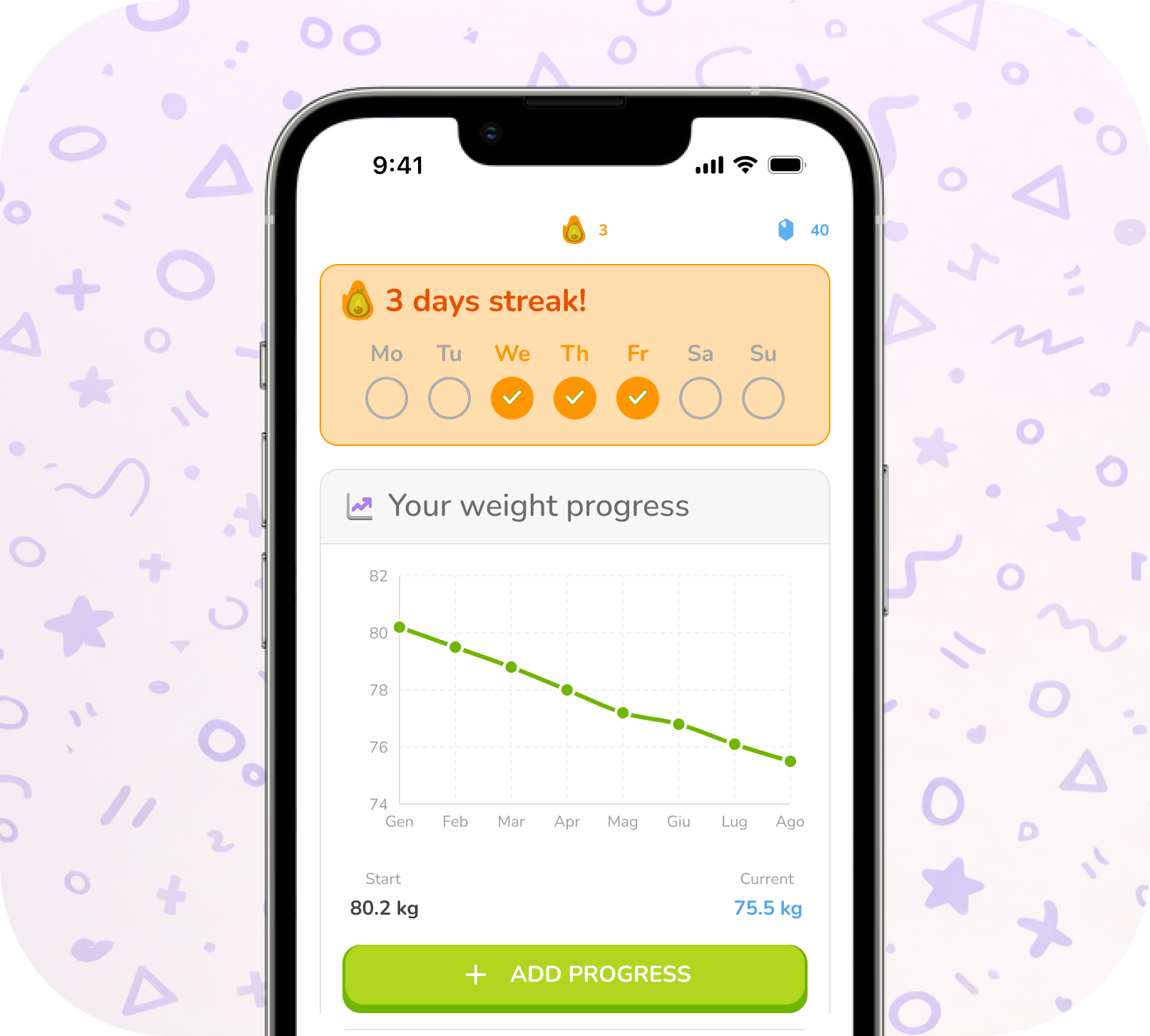Streak and weight tracking